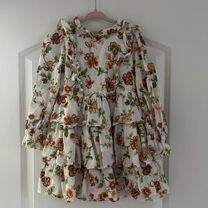 Janie and Jack Floral Ruffle Dress - White, Orange, Green